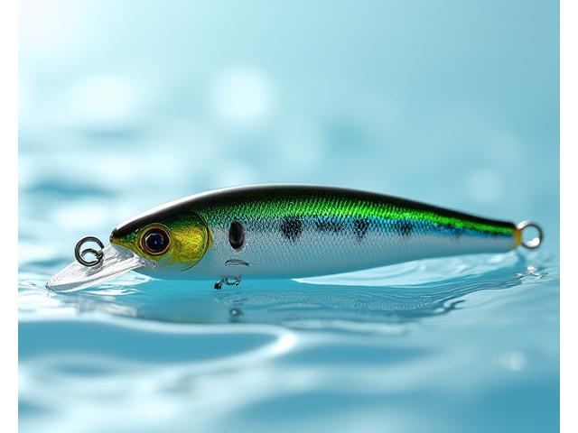 A 'Mackerel Maestro' lure, slender and vibrant with iridescent green and blue, perfectly mimicking a mackerel, ideal for fast-retrieve surface action.
