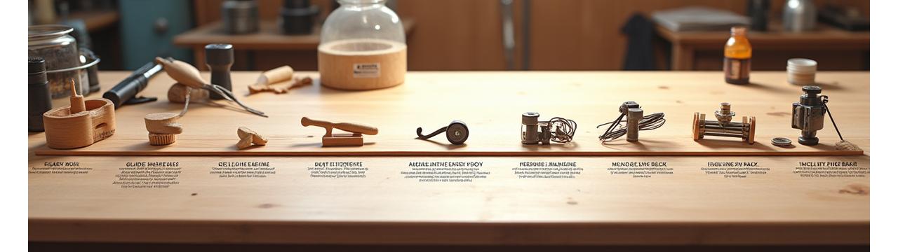 Detailed graphical timeline showing 8 steps of fishing rod construction