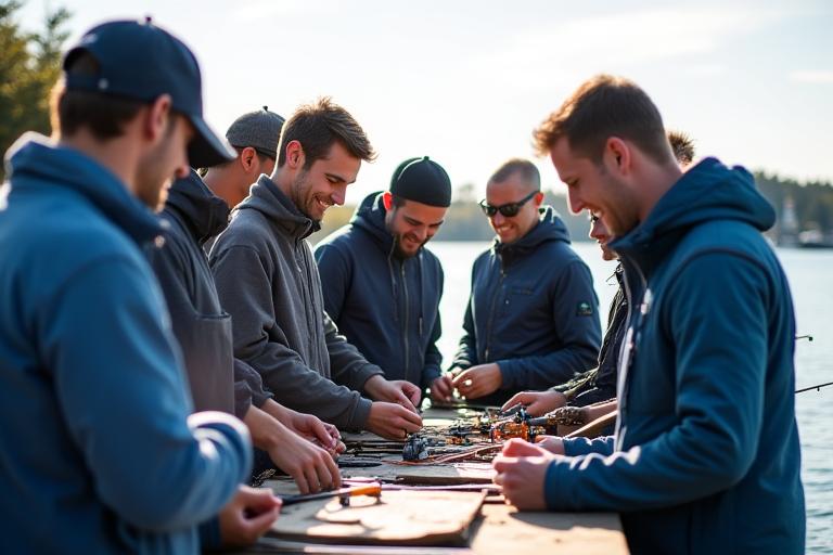 A corporate team engaged in a lively and collaborative fishing and outdoor activity, fostering team spirit and communication.