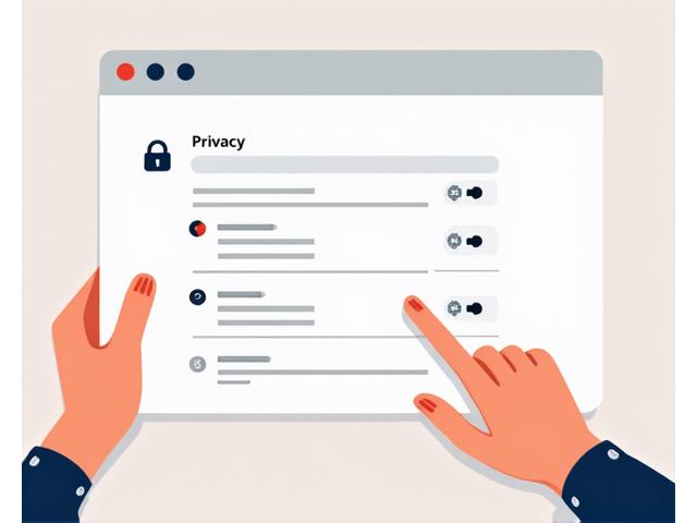 Illustration of a person clicking on privacy settings on a large, secure screen